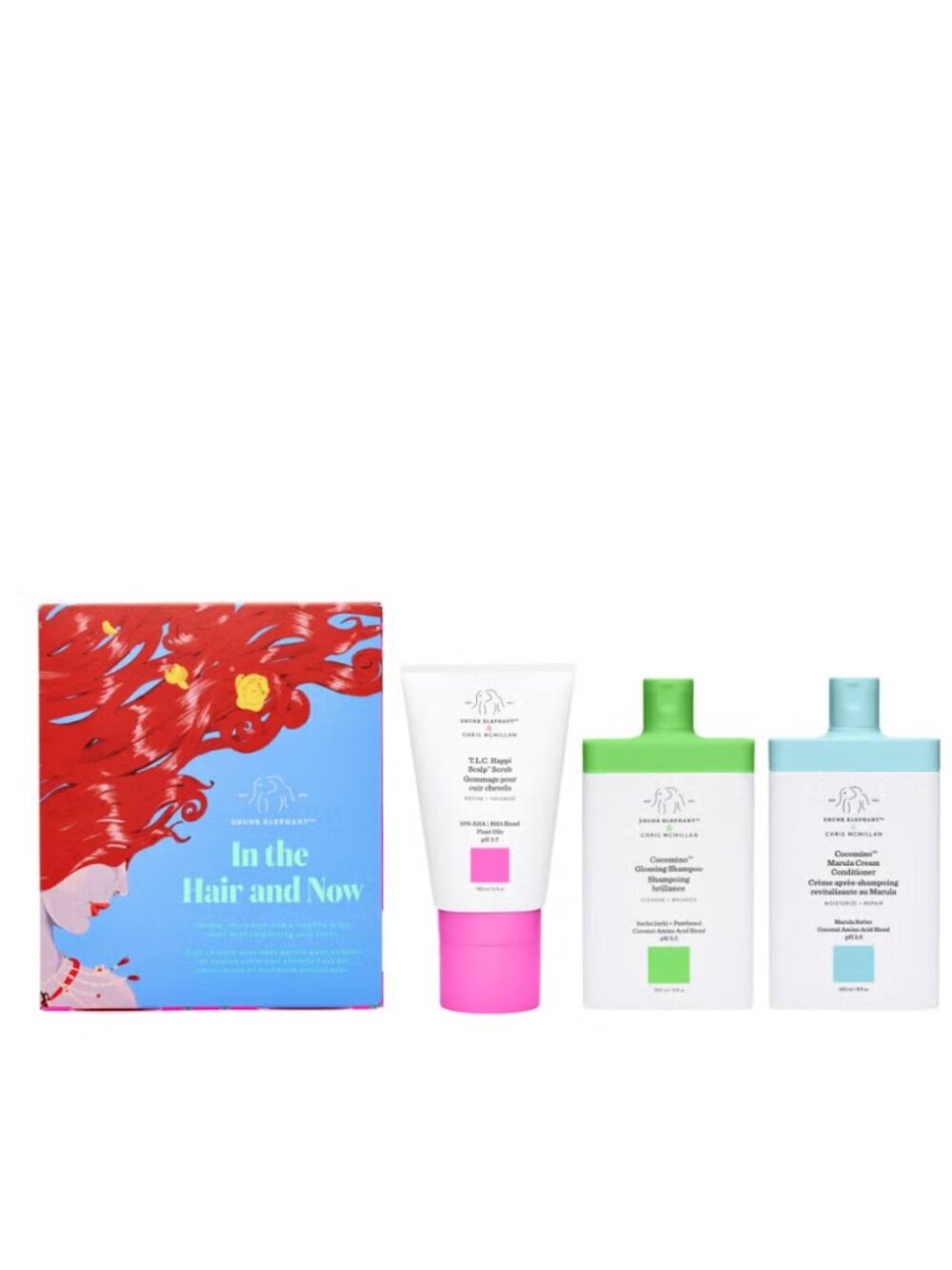 NEW DRUNK ELEPHANT Full Size Cocomino Shampoo, Conditioner, Happi Scalp Scrub